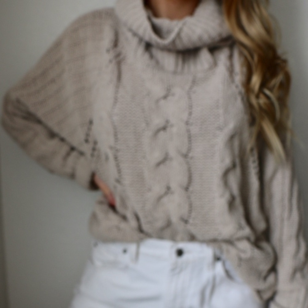 Chunky chenille beige turtle neck